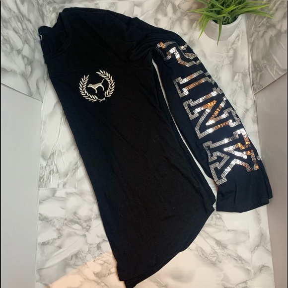 PINK Victoria's Secret Tops - Victoria secrets PINK -black long sleeve w/ sequin